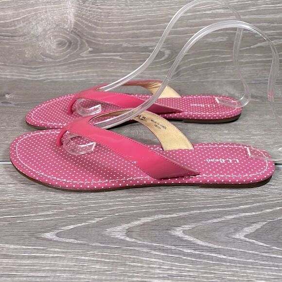 LL Bean Pink Patent Leather Polka Dot Women’s Size 8M Thong Flip Flop Sandals - Picture 3 of 12